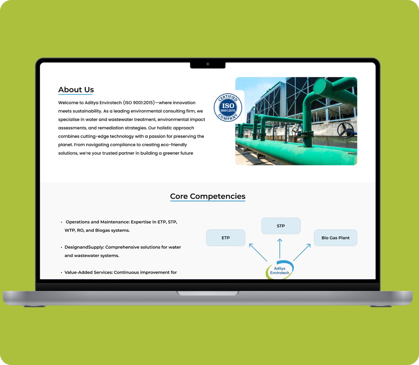 Aditya Envirotech website design portfolio showcasing responsive environmental solutions web design