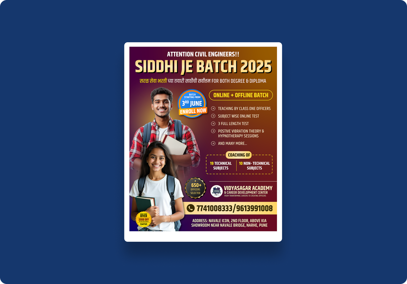 Siddhi Jee Batch coaching program branding by Xefora Tech, offering expert web design, UI/UX, digital marketing, SEO, and logo design for Pune areas including Bibvewadi, Dhayari, Kothrud, Bavdhan, and nearby localities.