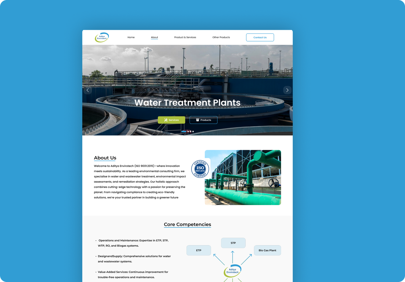 Aditya Envirotech website design portfolio showcasing responsive environmental solutions web design