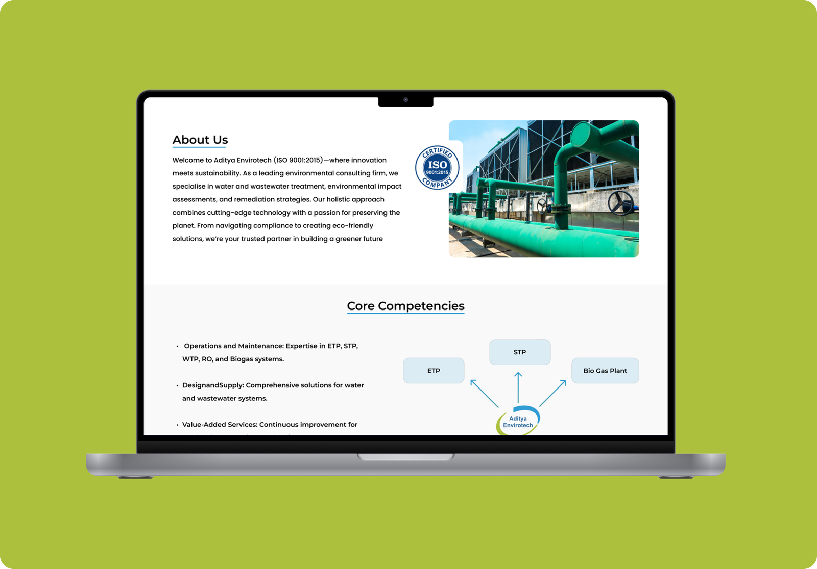Aditya Envirotech website design portfolio showcasing responsive environmental solutions web design