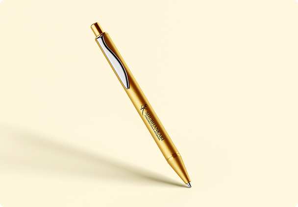 Shubhankari Branding pen showcasing branded merchandise designed by Xefora Tech, a top branding and digital marketing company in Pune