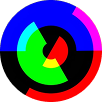 Vibrant circular abstract logo with overlapping black, blue, pink, green, red, cyan, and yellow segments by Xefora Tech, a branding and digital marketing agency in Pune