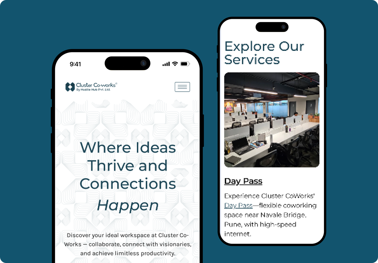 SEO portfolio for Cluster CoWorks showcasing digital marketing results for coworking space